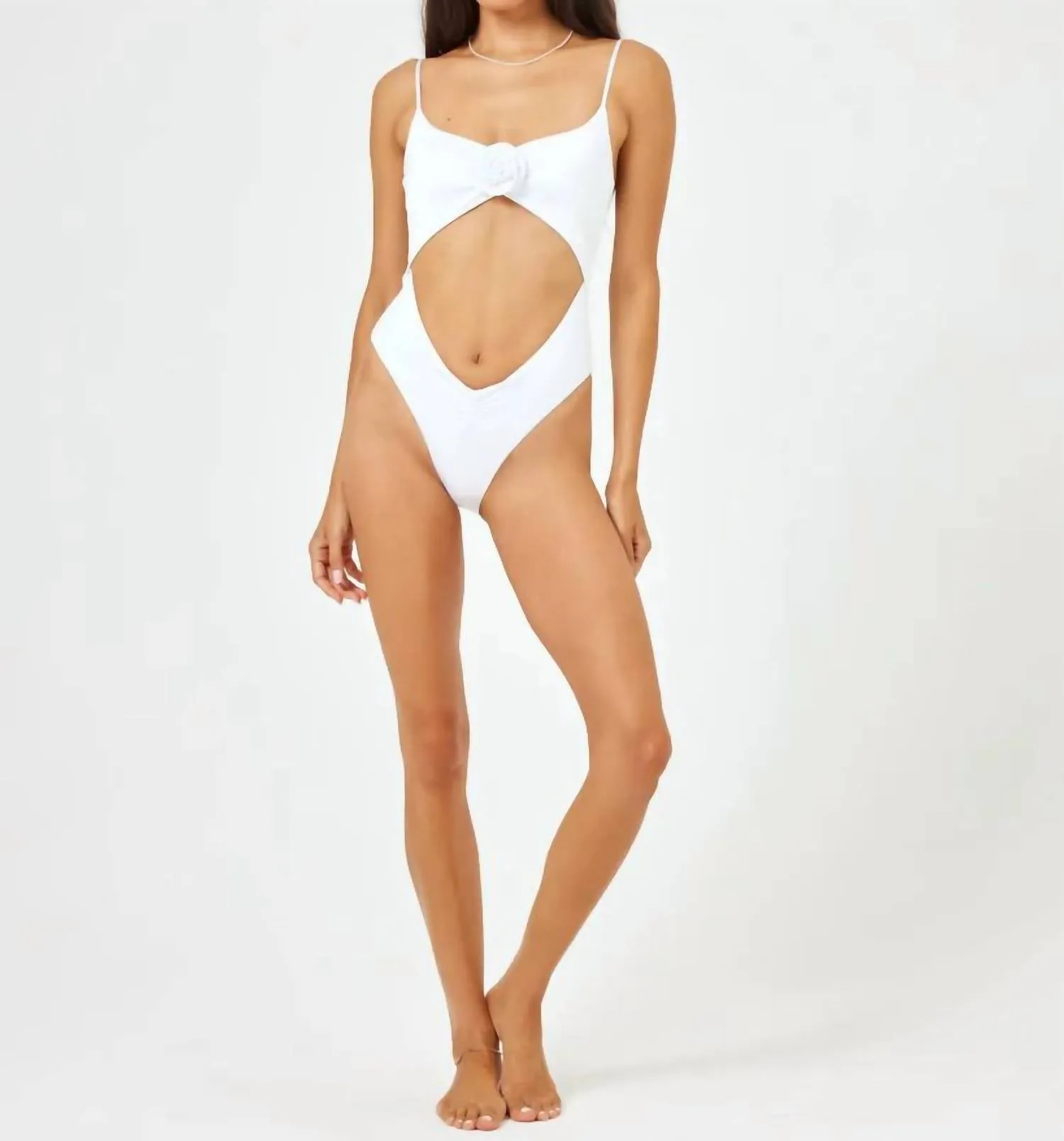 Sierra One Piece Bathing Suit In White Satin Shine