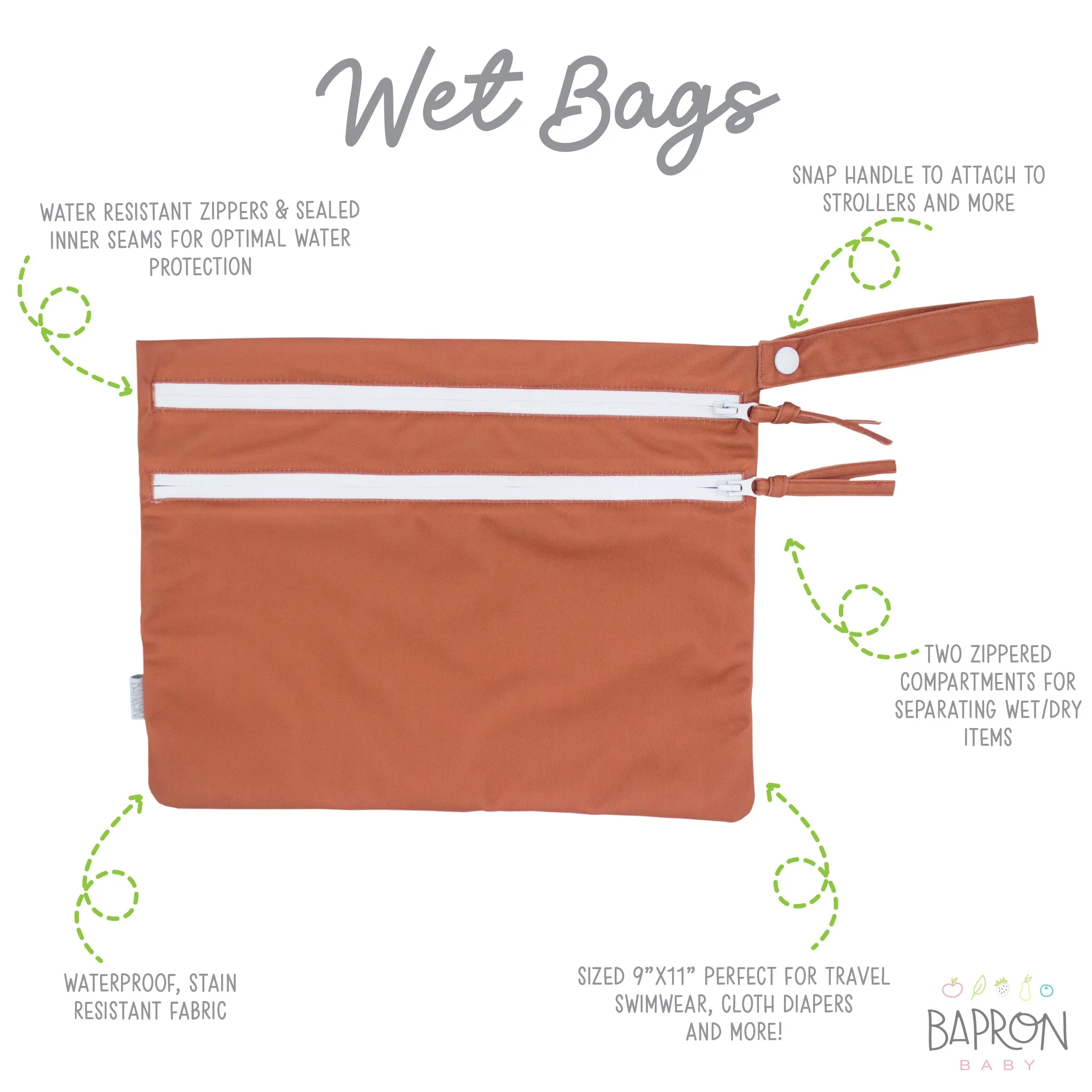 Solid Copper Minimalist - Waterproof Wet Bag (For Mealtime, On-the-go, And More!) Babykids_Bapron-Baby