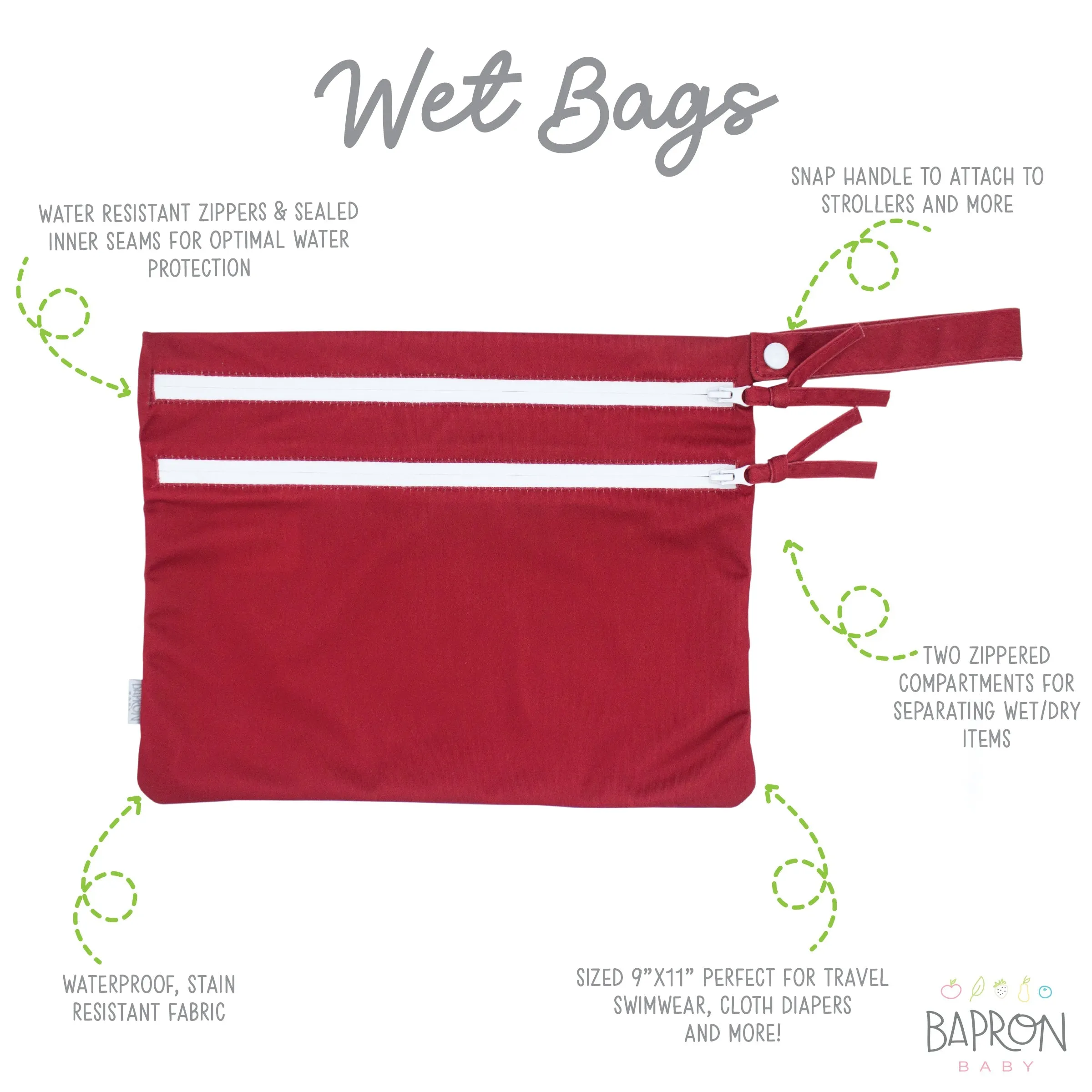 Solid Cranberry Minimalist - Waterproof Wet Bag (for Mealtime, On-the-go, And More!) Babykids_Bapron-Baby