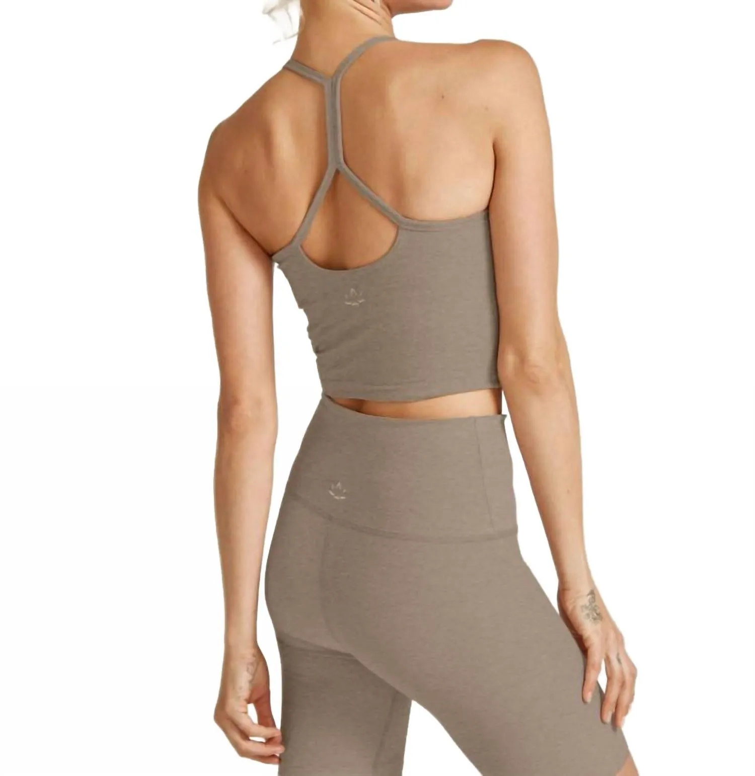Spacedye Slim Racerback Cropped Tank Top In Birch Heather