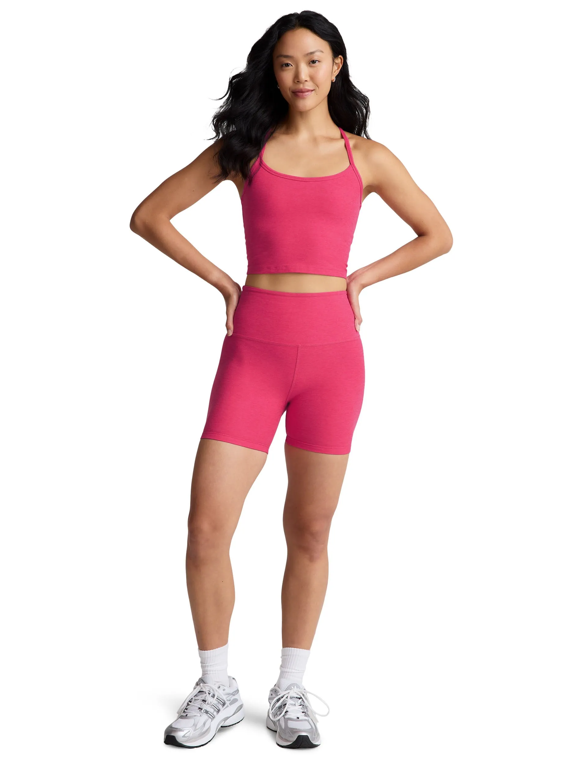 Spacedye Slim Racerback Cropped Tank - Vivid Pink Heather