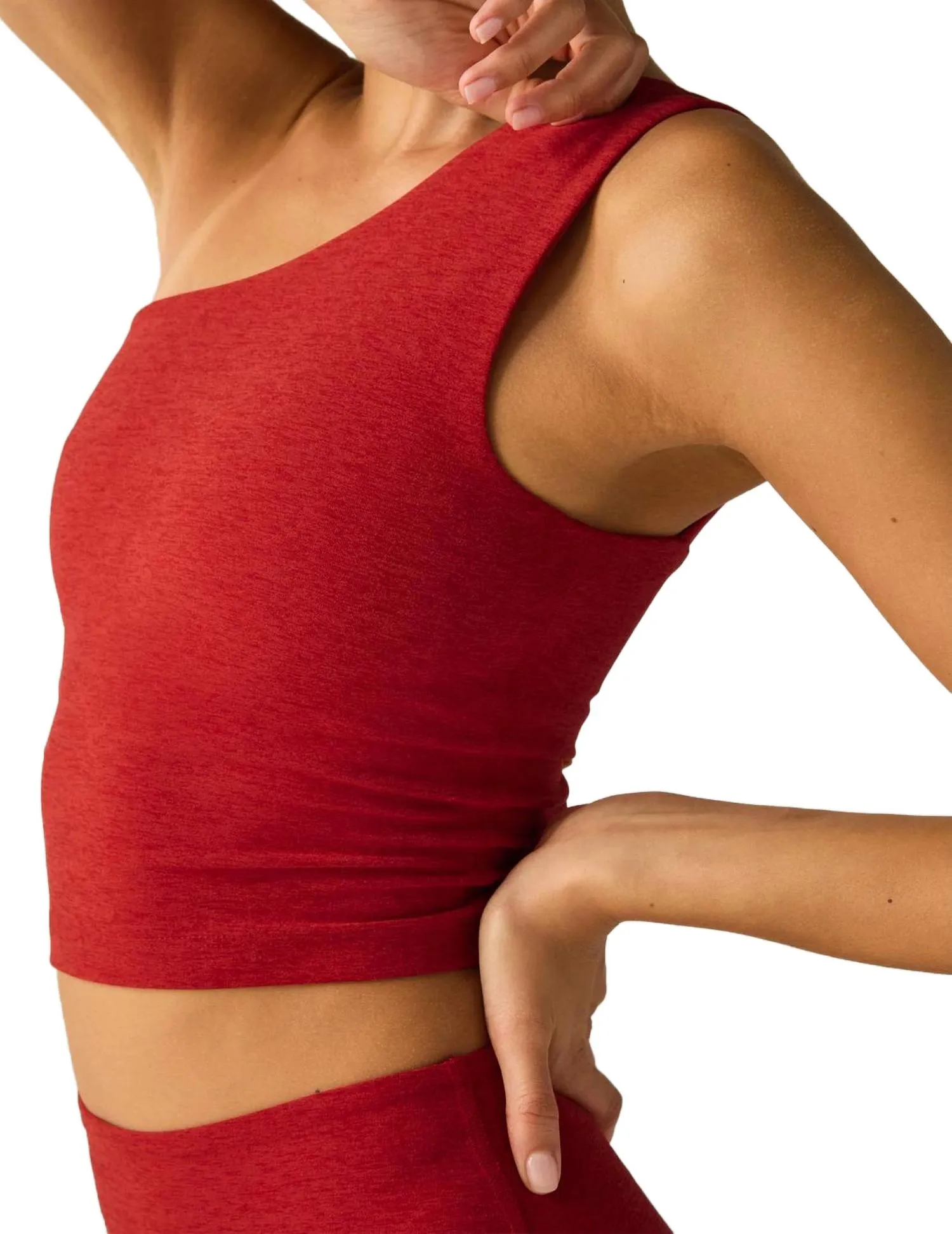 Spacedye The Bold Shoulder Cropped Tank Top In Ruby Red