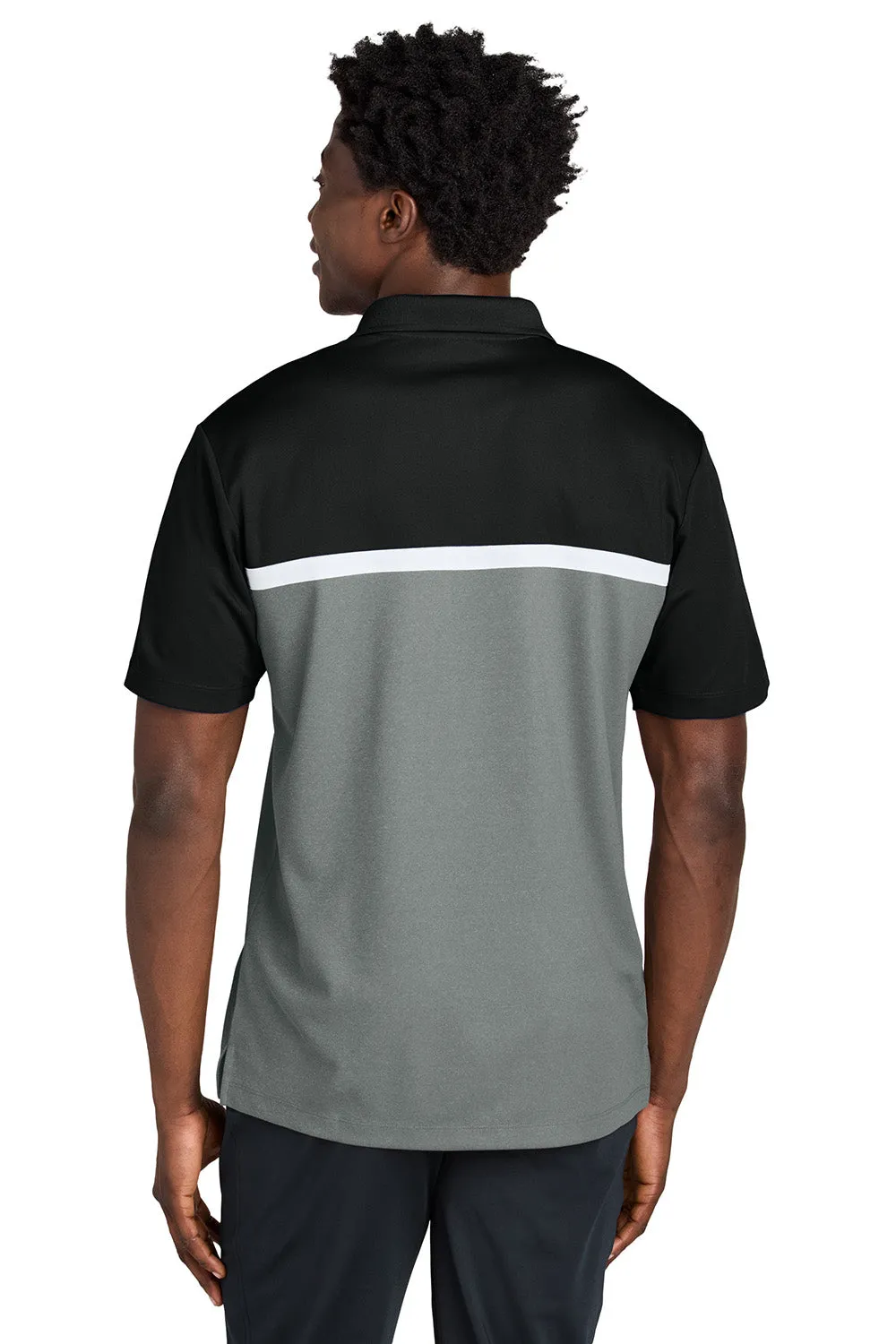 Sport-Tek Mens UV Micropique Colorblock Moisture Wicking Short Sleeve Polo Shirt - Black/Heather Concrete Grey/White