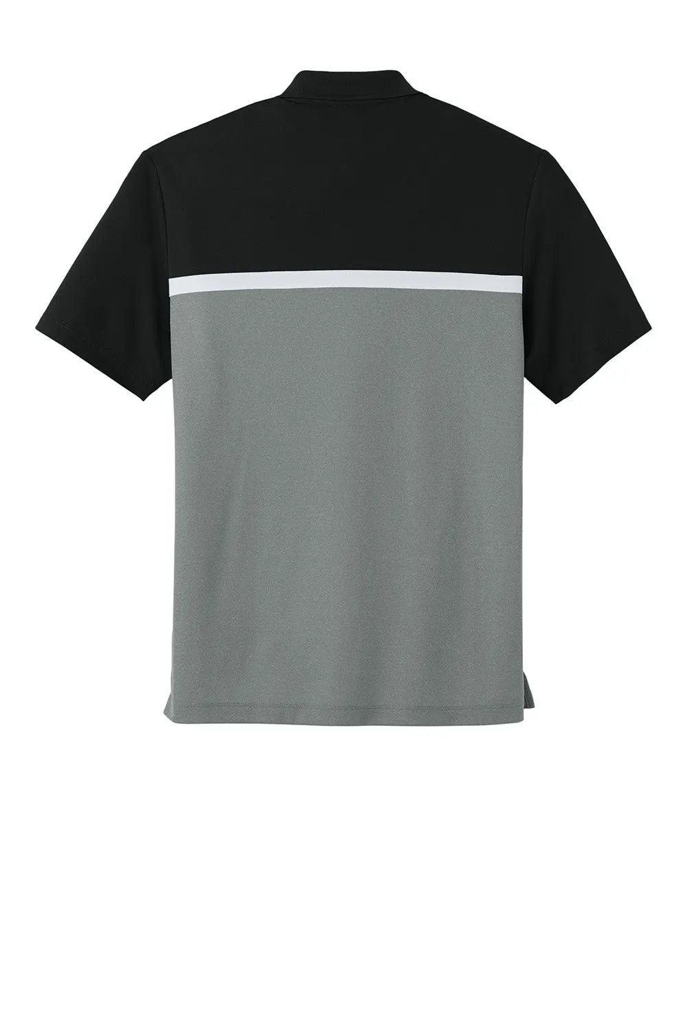 Sport-Tek Mens UV Micropique Colorblock Moisture Wicking Short Sleeve Polo Shirt - Black/Heather Concrete Grey/White