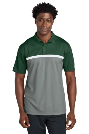Sport-Tek Mens UV Micropique Colorblock Moisture Wicking Short Sleeve Polo Shirt - Forest Green/Heather Concrete Grey/White