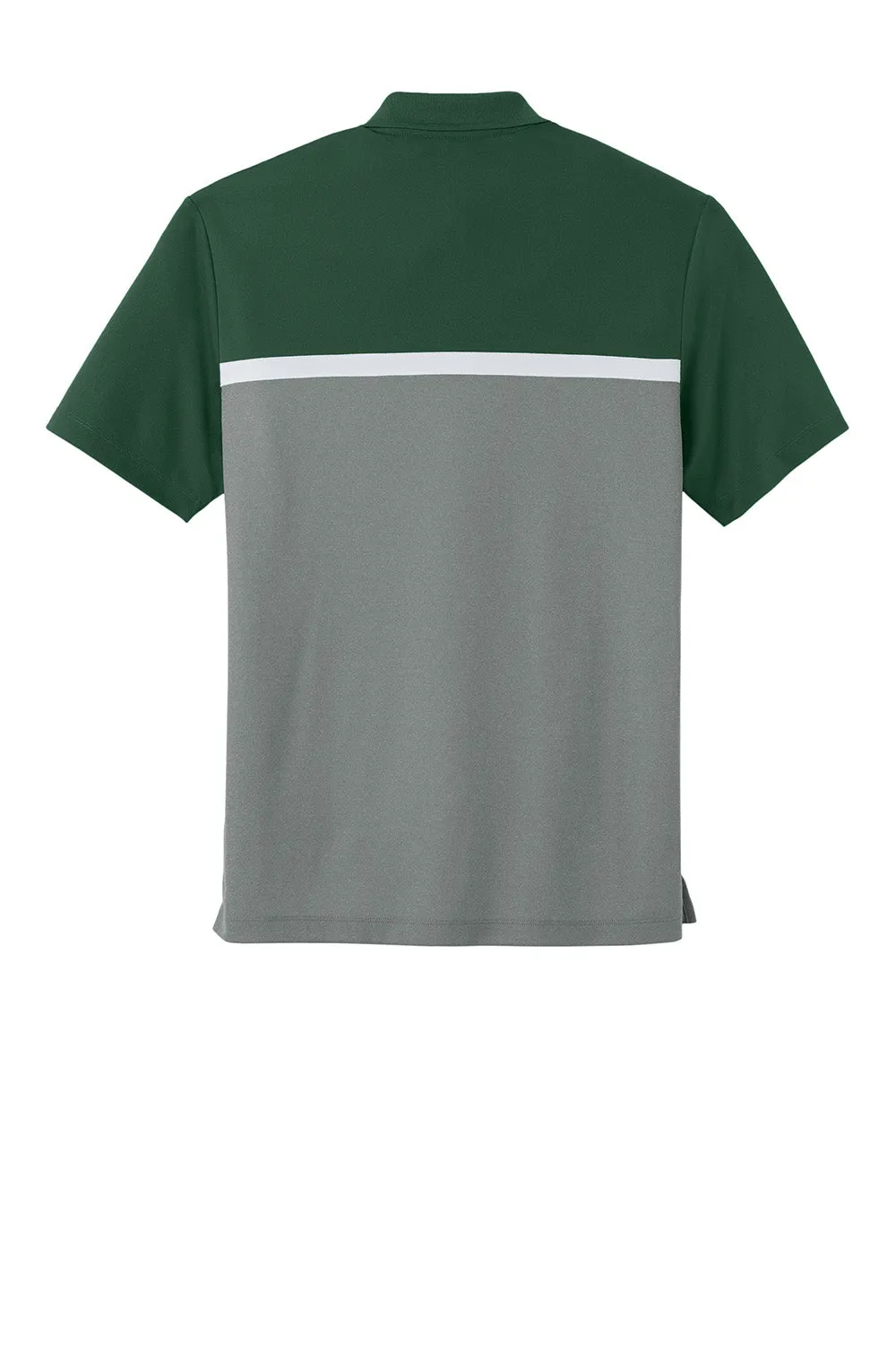 Sport-Tek Mens UV Micropique Colorblock Moisture Wicking Short Sleeve Polo Shirt - Forest Green/Heather Concrete Grey/White