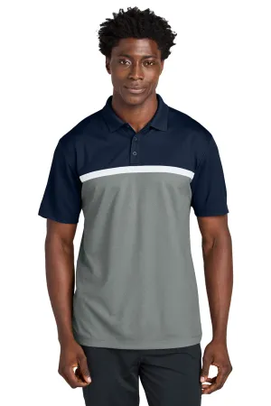 Sport-Tek Mens UV Micropique Colorblock Moisture Wicking Short Sleeve Polo Shirt - True Navy Blue/Heather Concrete Grey/White