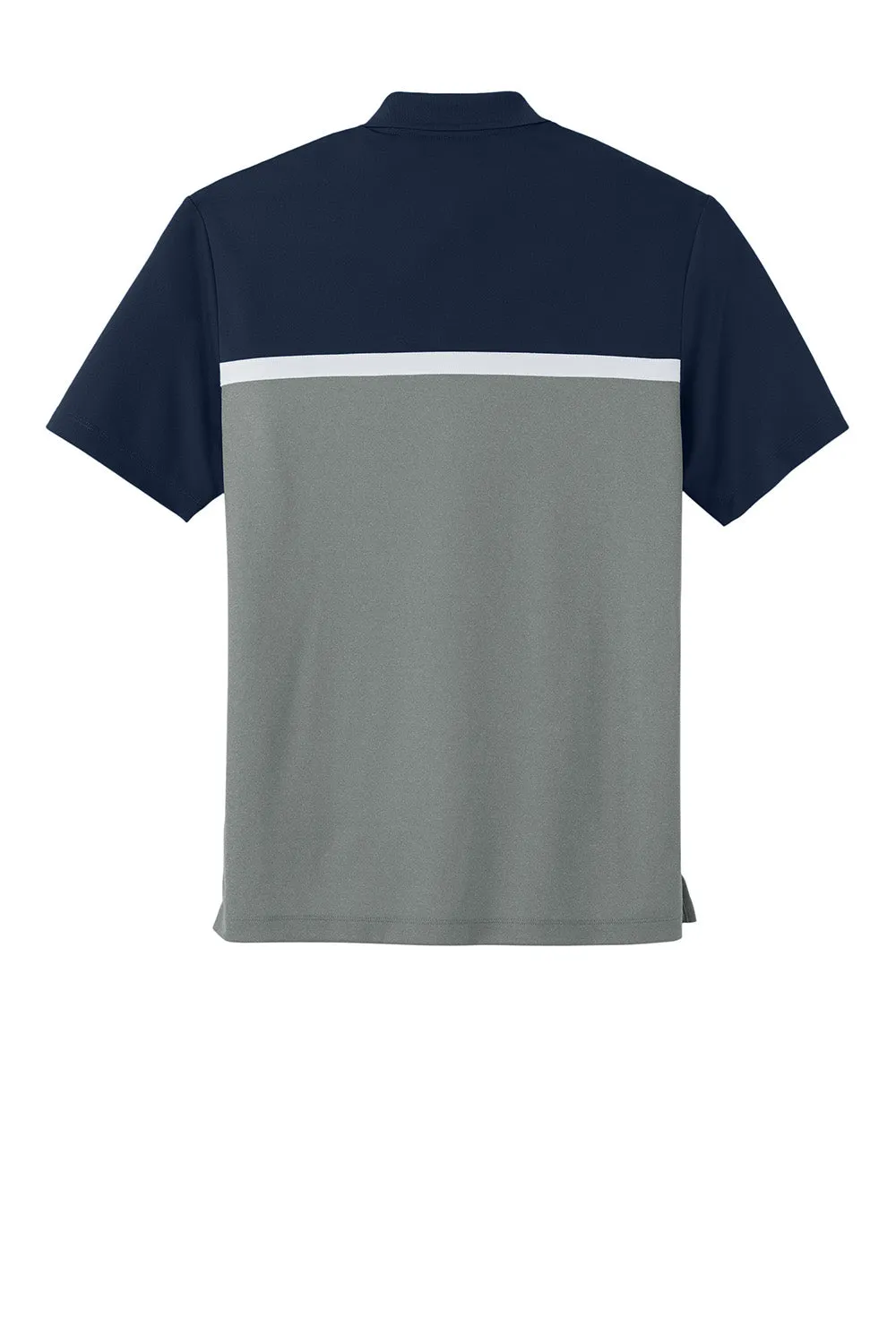 Sport-Tek Mens UV Micropique Colorblock Moisture Wicking Short Sleeve Polo Shirt - True Navy Blue/Heather Concrete Grey/White