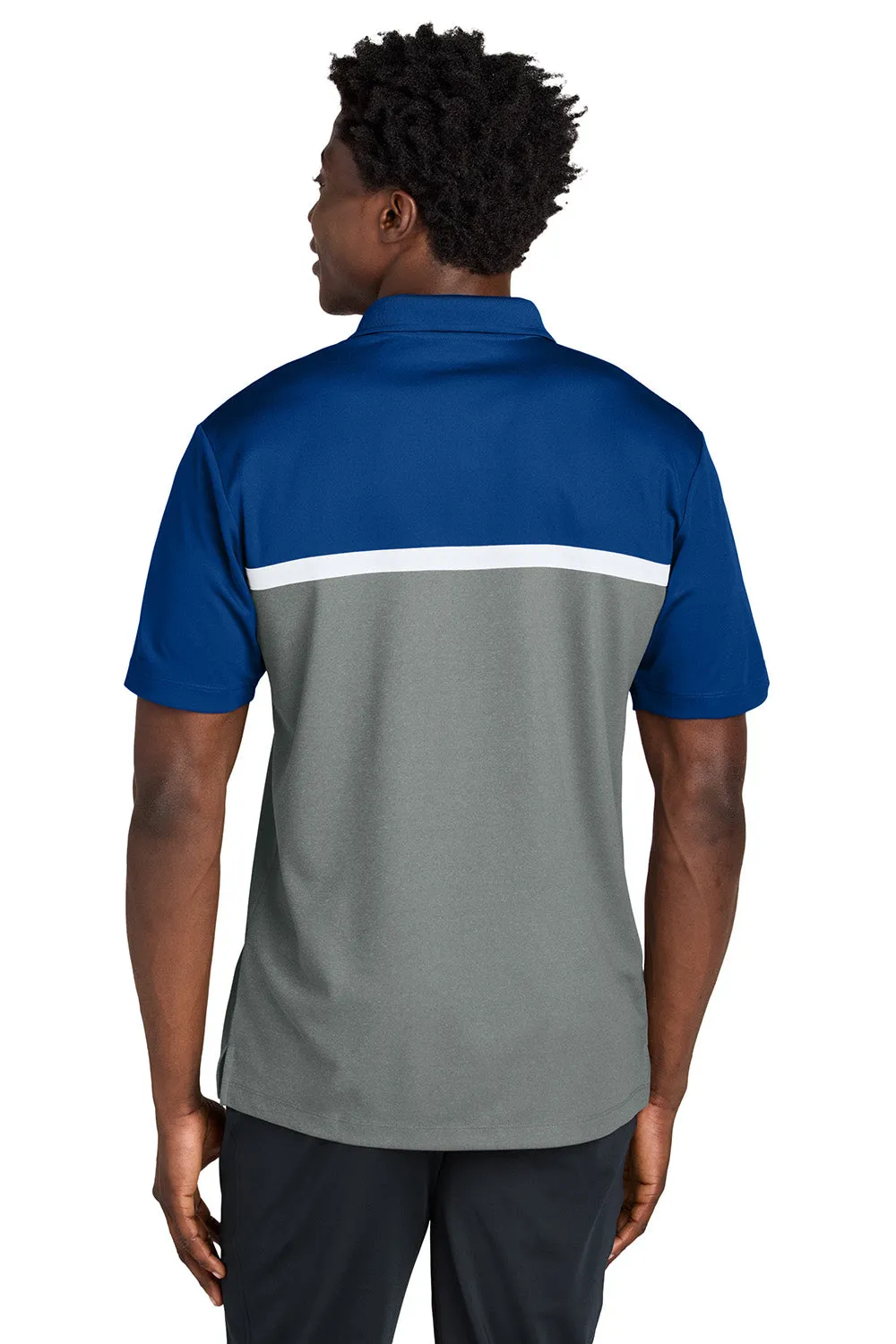 Sport-Tek Mens UV Micropique Colorblock Moisture Wicking Short Sleeve Polo Shirt - True Royal Blue/Heather Concrete Grey/White