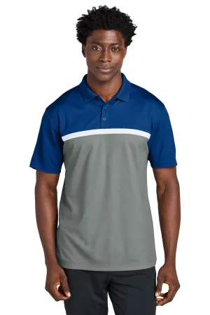 Sport-Tek Mens UV Micropique Colorblock Moisture Wicking Short Sleeve Polo Shirt - True Royal Blue/Heather Concrete Grey/White