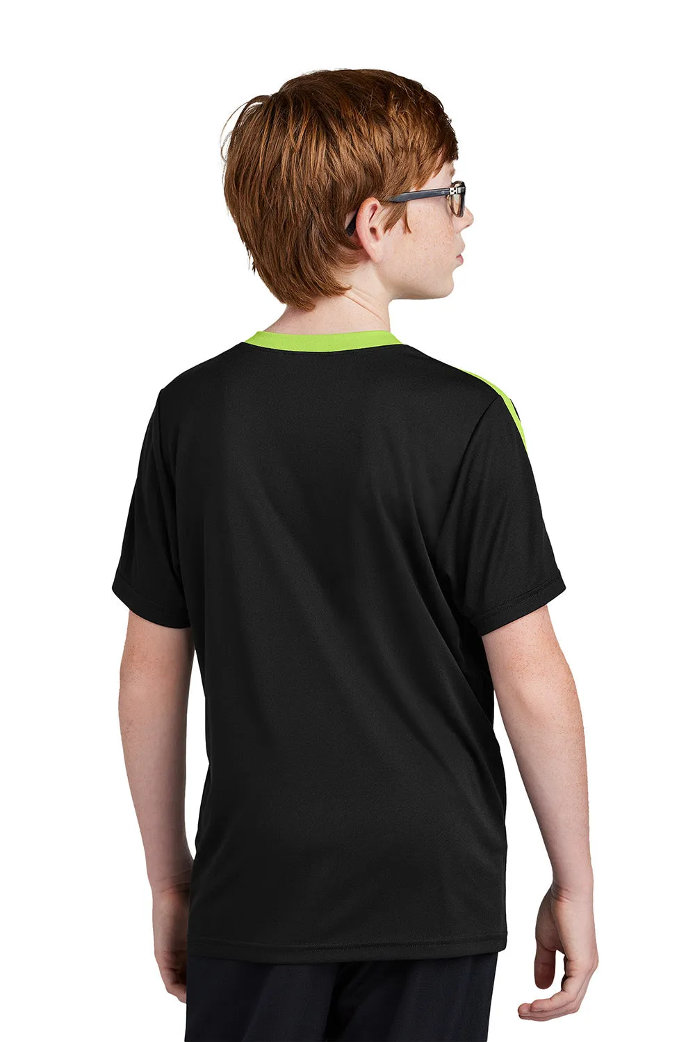 Sport-Tek Youth Moisture Wicking Competitor United Short Sleeve Crewneck T-Shirt - Black/Lime Shock Green