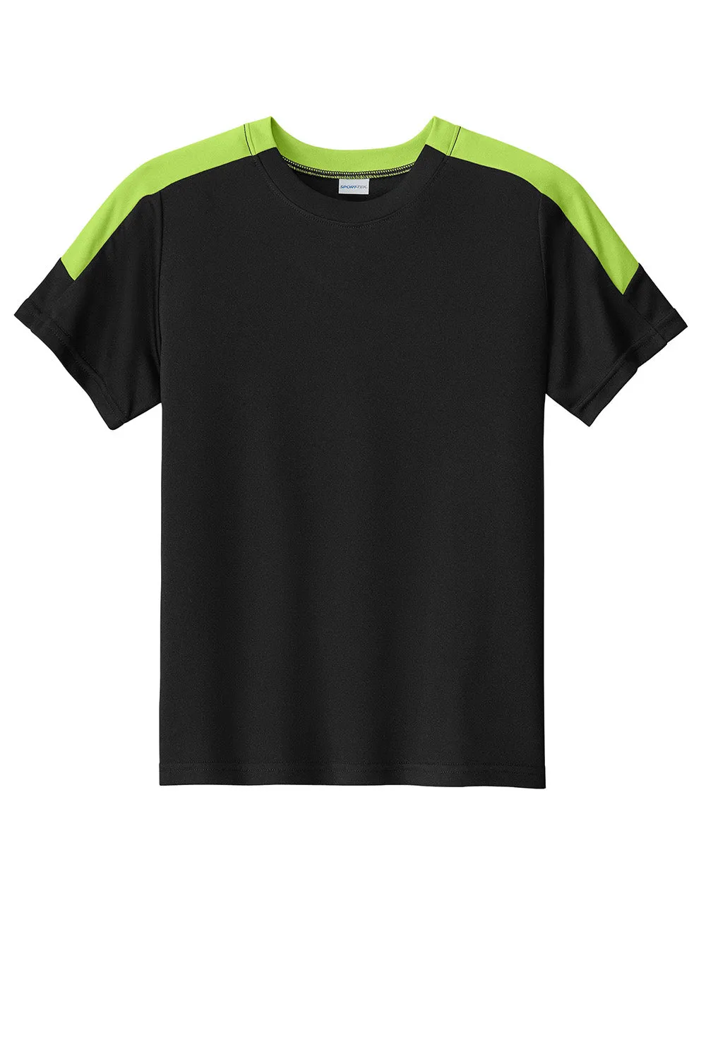 Sport-Tek Youth Moisture Wicking Competitor United Short Sleeve Crewneck T-Shirt - Black/Lime Shock Green