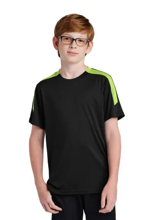 Sport-Tek Youth Moisture Wicking Competitor United Short Sleeve Crewneck T-Shirt - Black/Lime Shock Green