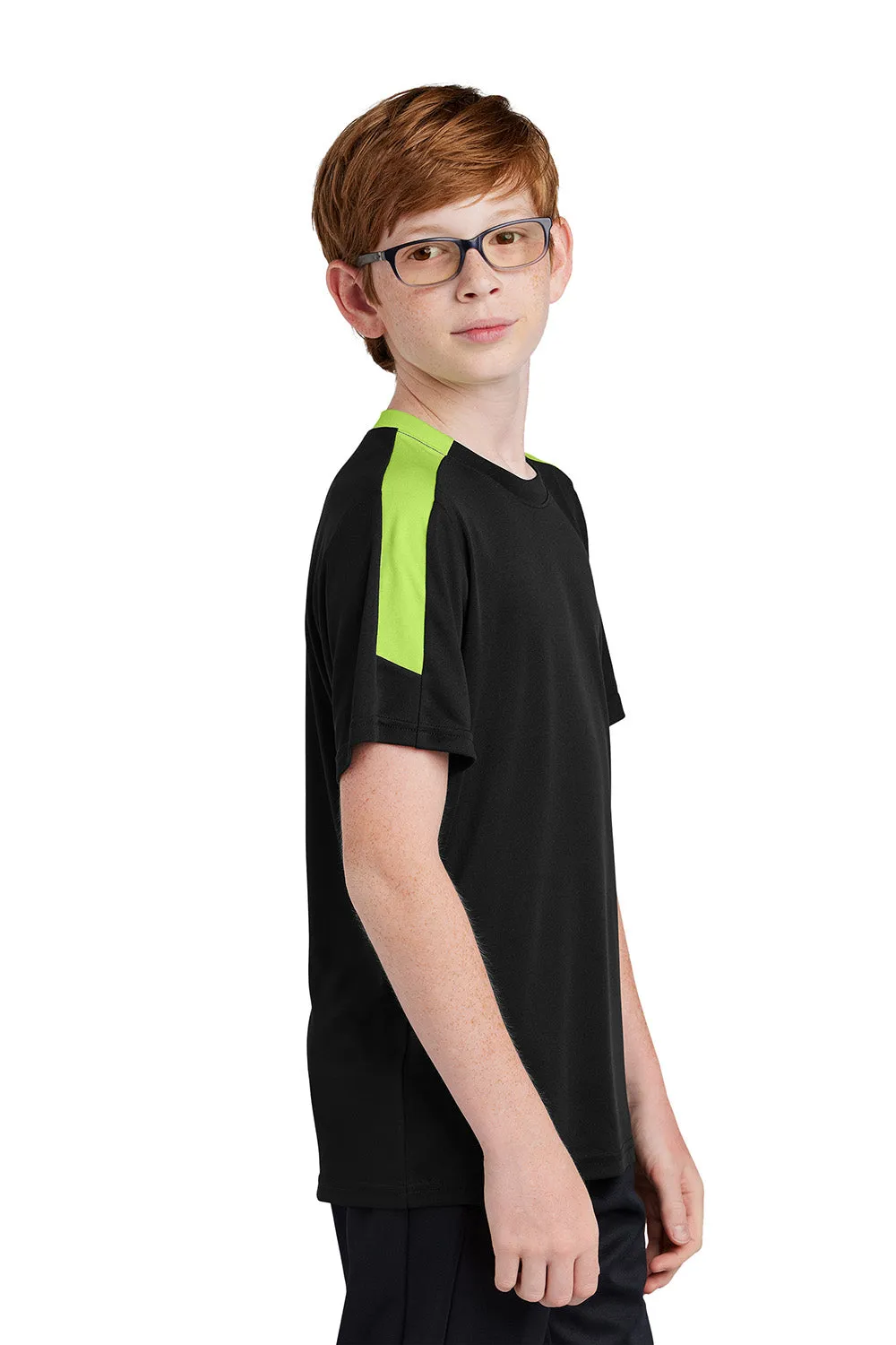 Sport-Tek Youth Moisture Wicking Competitor United Short Sleeve Crewneck T-Shirt - Black/Lime Shock Green