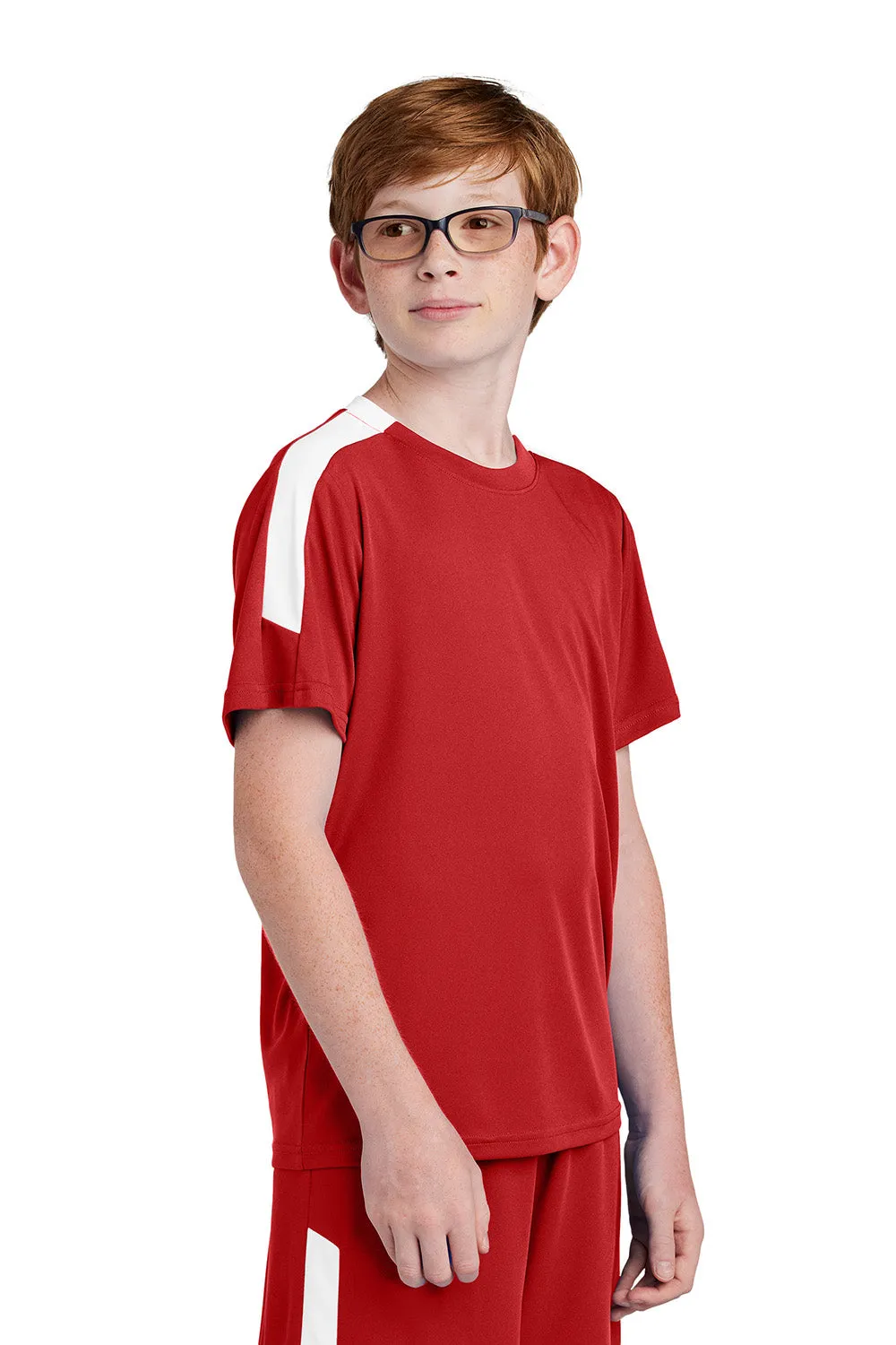 Sport-Tek Youth Moisture Wicking Competitor United Short Sleeve Crewneck T-Shirt - Deep Red/White