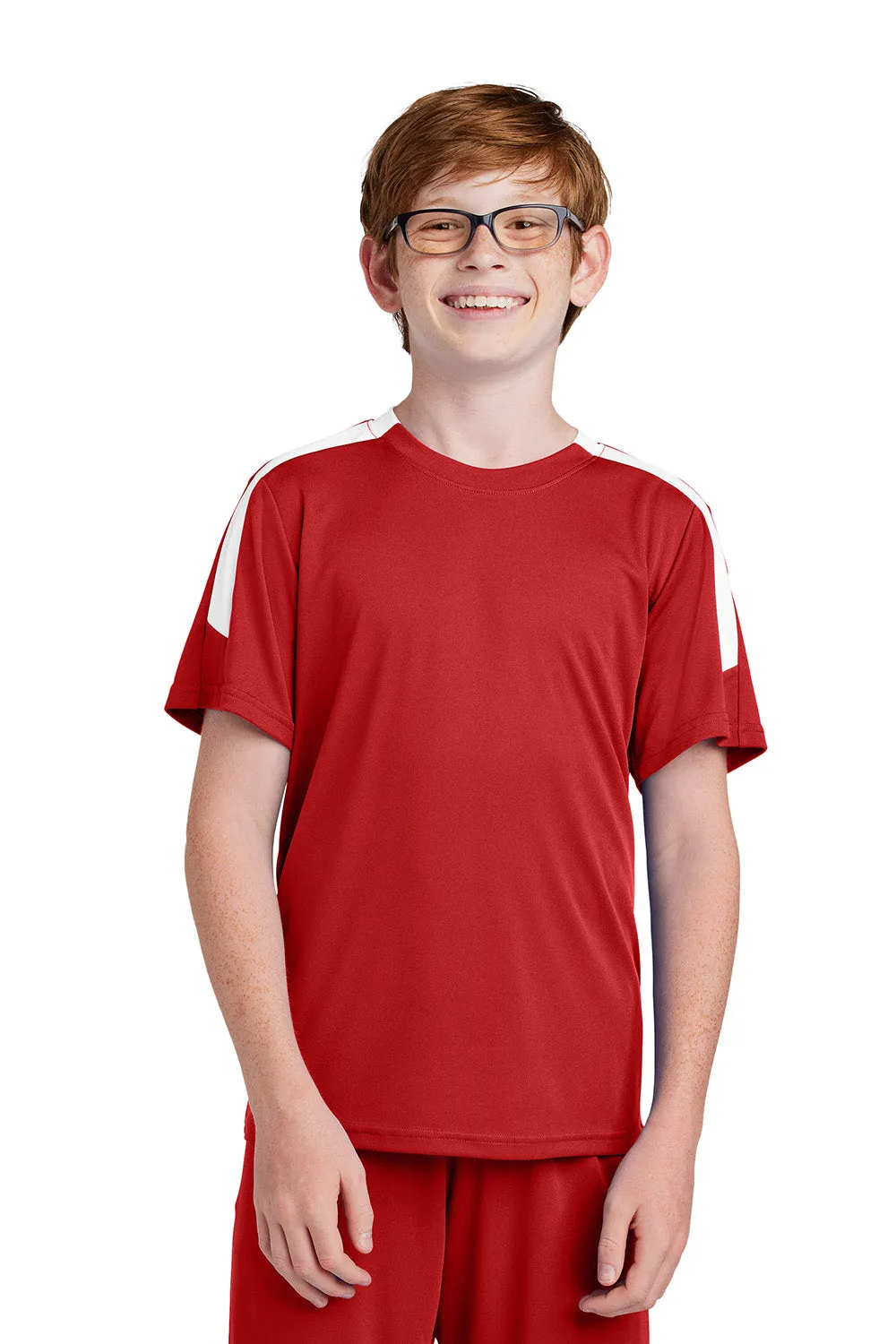 Sport-Tek Youth Moisture Wicking Competitor United Short Sleeve Crewneck T-Shirt - Deep Red/White