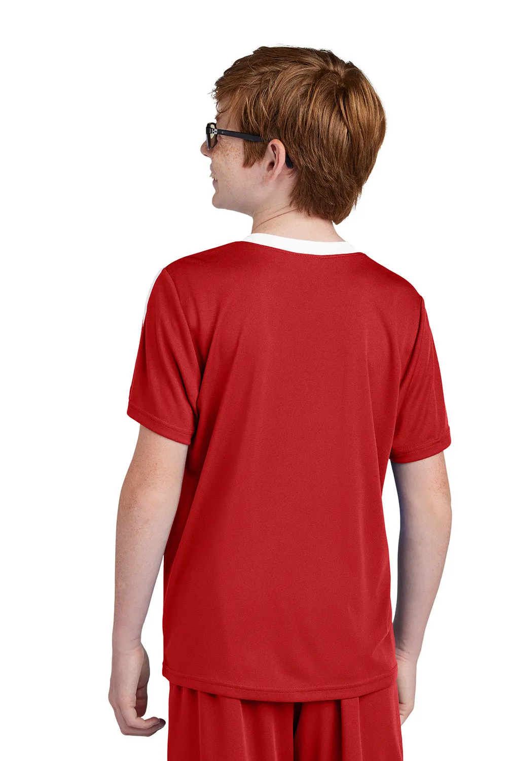 Sport-Tek Youth Moisture Wicking Competitor United Short Sleeve Crewneck T-Shirt - Deep Red/White