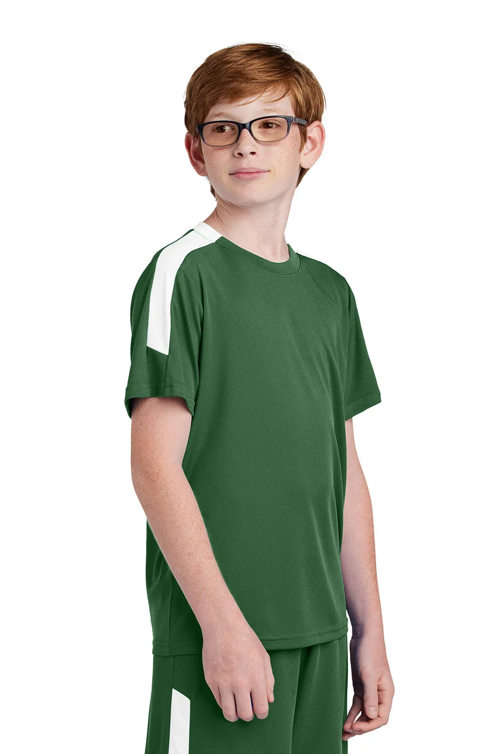 Sport-Tek Youth Moisture Wicking Competitor United Short Sleeve Crewneck T-Shirt - Forest Green/White