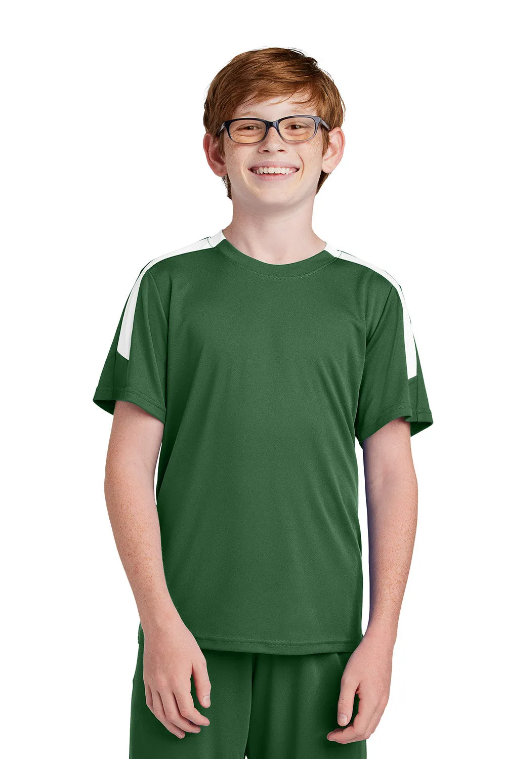 Sport-Tek Youth Moisture Wicking Competitor United Short Sleeve Crewneck T-Shirt - Forest Green/White