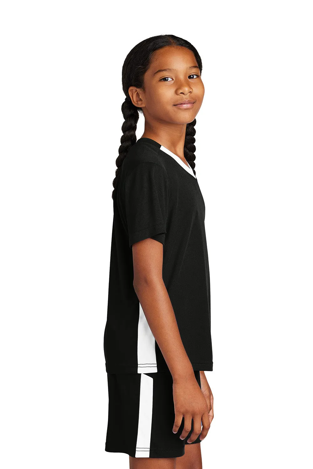 Sport-Tek Youth Moisture Wicking Competitor United Short Sleeve V-Neck T-Shirt - Black/White