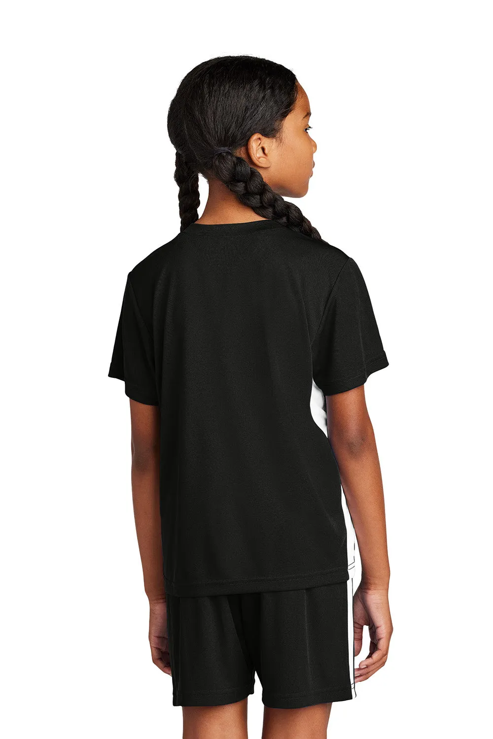 Sport-Tek Youth Moisture Wicking Competitor United Short Sleeve V-Neck T-Shirt - Black/White