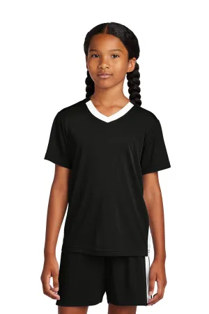 Sport-Tek Youth Moisture Wicking Competitor United Short Sleeve V-Neck T-Shirt - Black/White