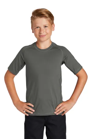 Sport-Tek Youth Rashguard Moisture Wicking Short Sleeve Crewneck T-Shirt - Dark Smoke Grey