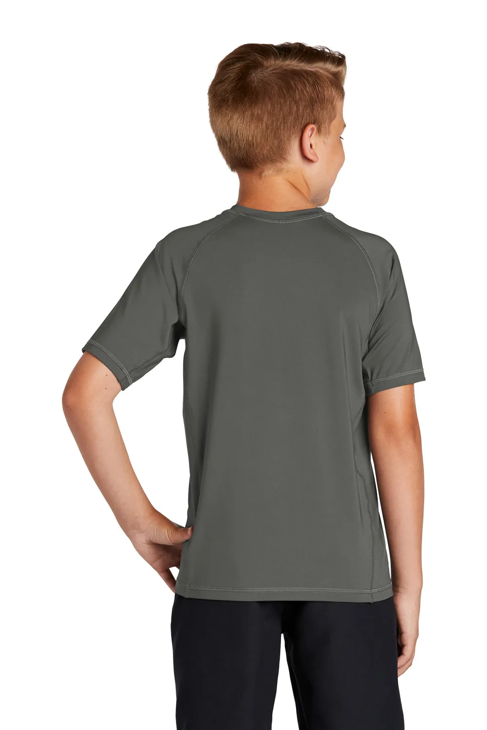 Sport-Tek Youth Rashguard Moisture Wicking Short Sleeve Crewneck T-Shirt - Dark Smoke Grey