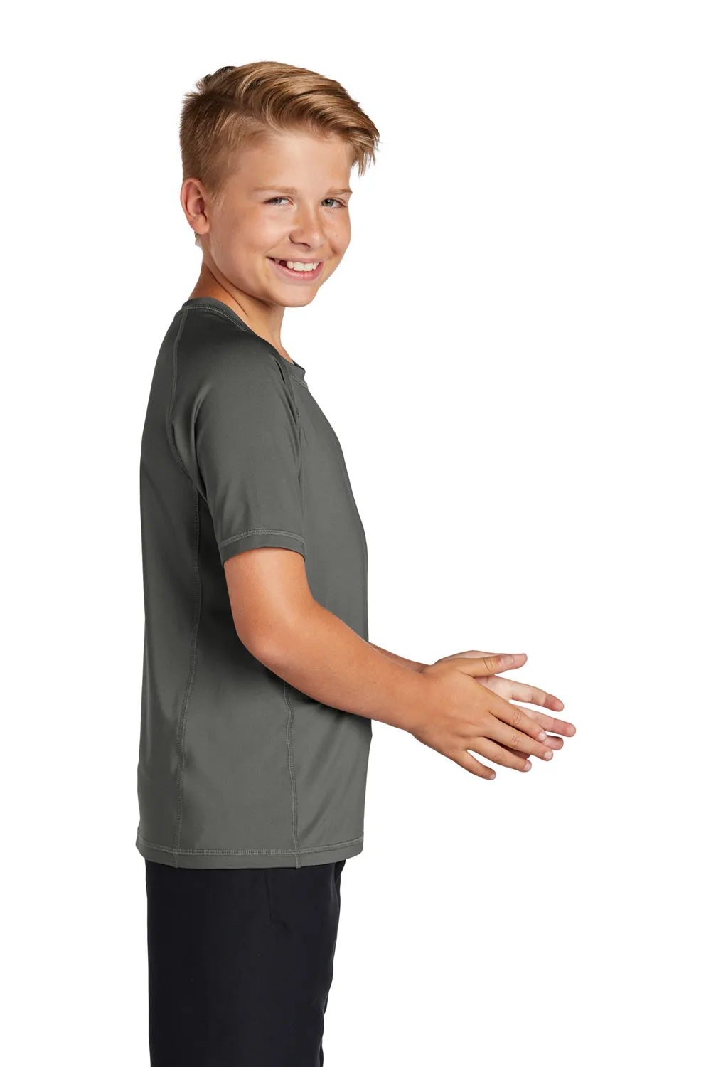 Sport-Tek Youth Rashguard Moisture Wicking Short Sleeve Crewneck T-Shirt - Dark Smoke Grey