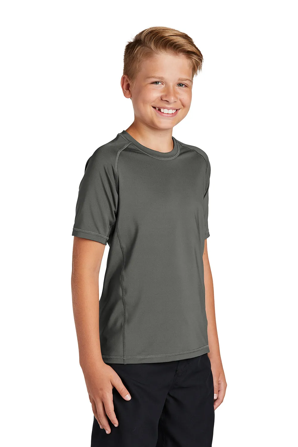 Sport-Tek Youth Rashguard Moisture Wicking Short Sleeve Crewneck T-Shirt - Dark Smoke Grey