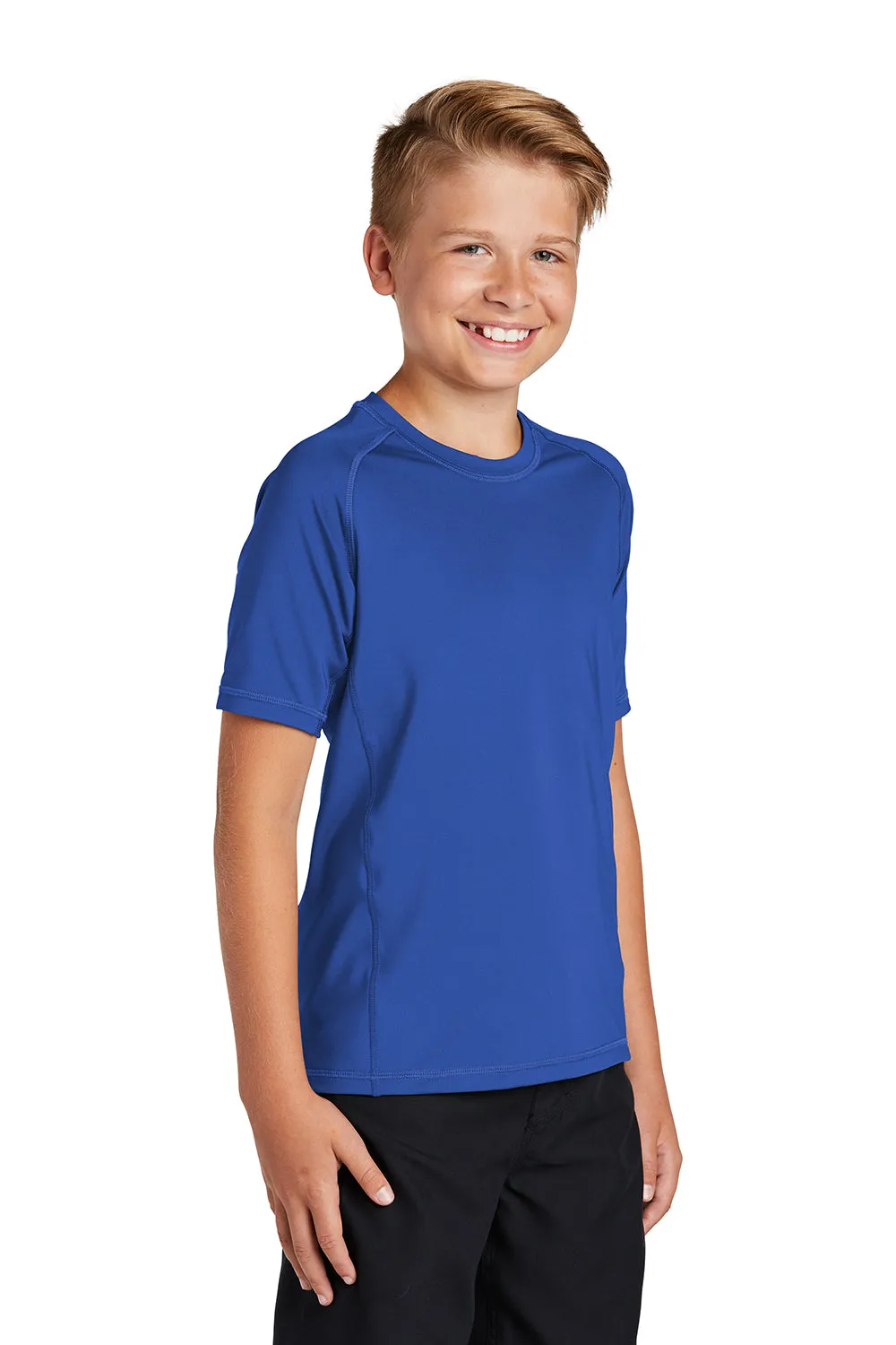 Sport-Tek Youth Rashguard Moisture Wicking Short Sleeve Crewneck T-Shirt - True Royal Blue