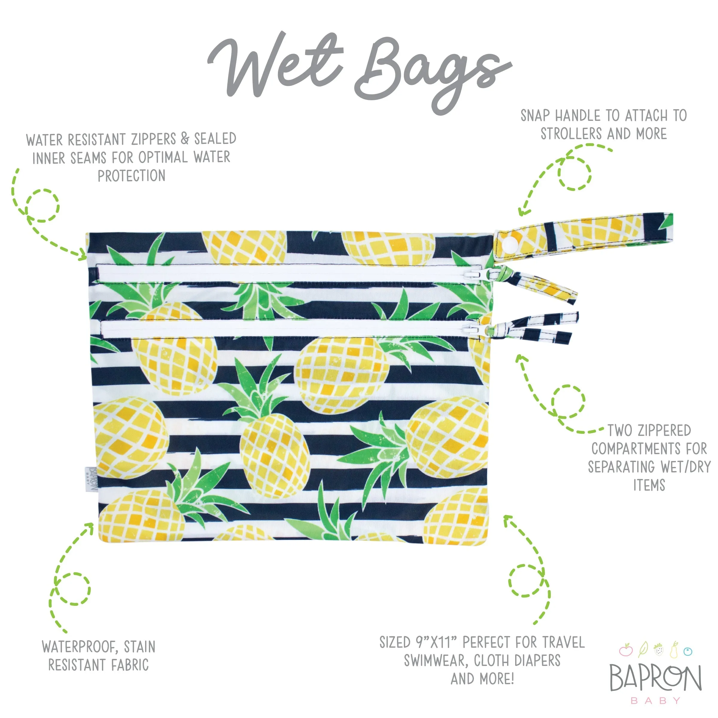 Summer Stripes - Pineapple - Waterproof Wet Bag (for Mealtime, On-the-go, And More!) Babykids_Bapron-Baby