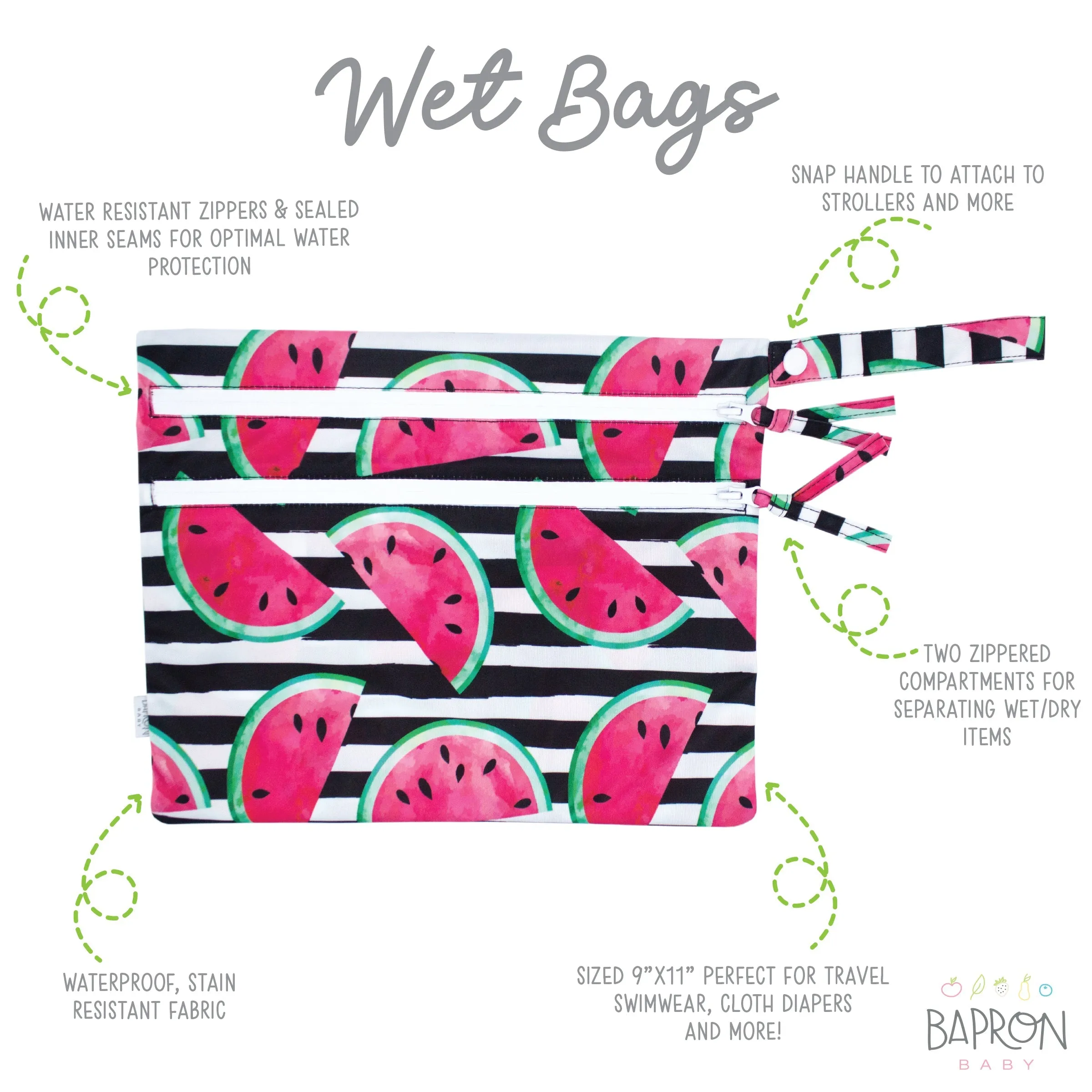 Summer Stripes - Watermelon - Waterproof Wet Bag (for Mealtime, On-the-go, And More!) Babykids_Bapron-Baby