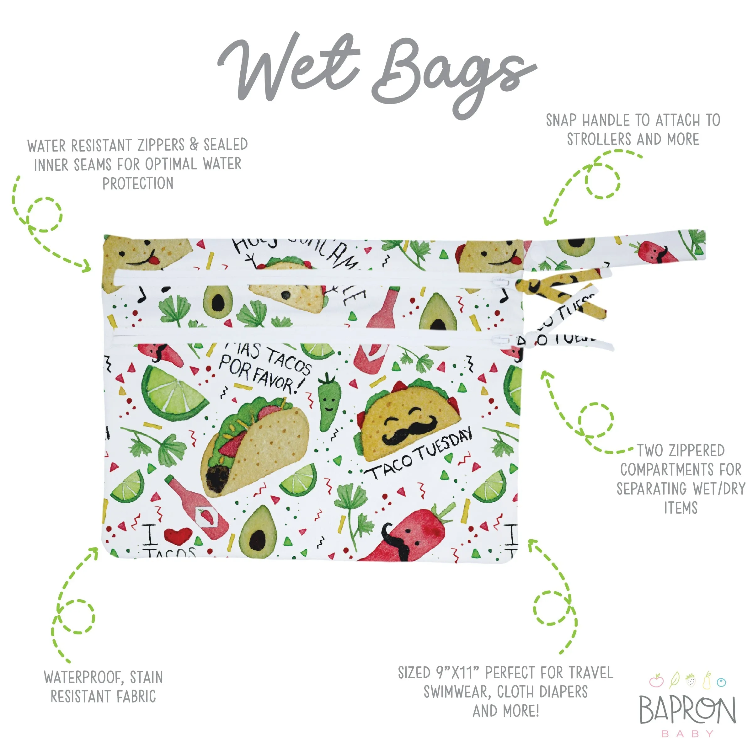 Taco Party - Waterproof Wet Bag (for Mealtime, On-the-go, And More!) Babykids_Bapron-Baby