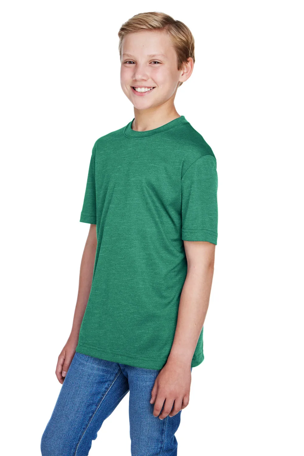 Team 365 Youth Sonic Performance Heather Moisture Wicking Short Sleeve Crewneck T-Shirt - Heather Forest Green