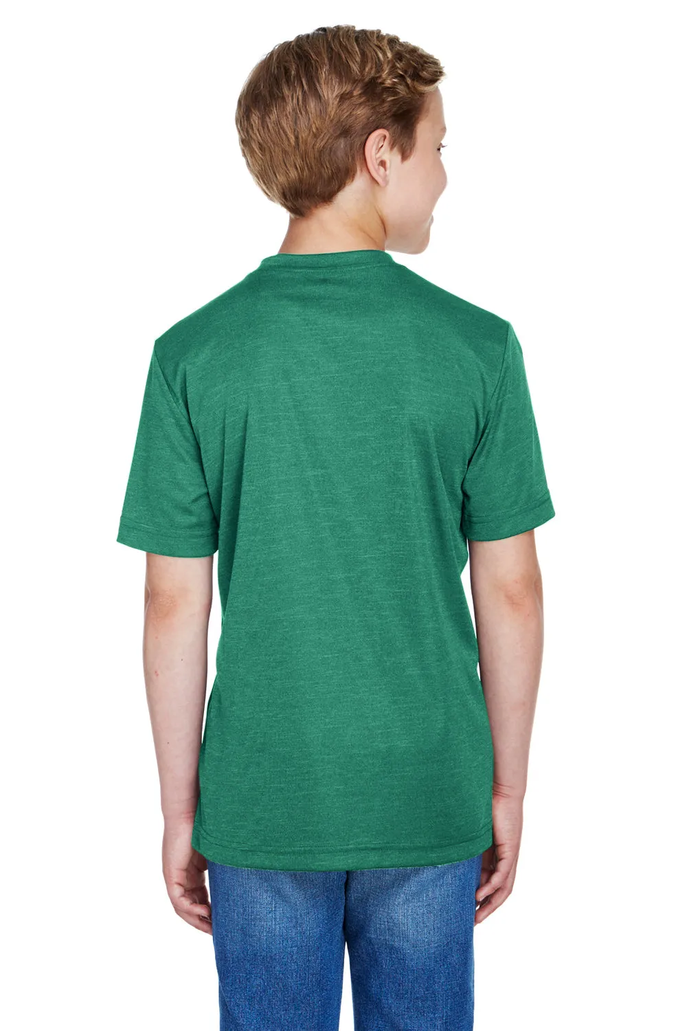 Team 365 Youth Sonic Performance Heather Moisture Wicking Short Sleeve Crewneck T-Shirt - Heather Forest Green