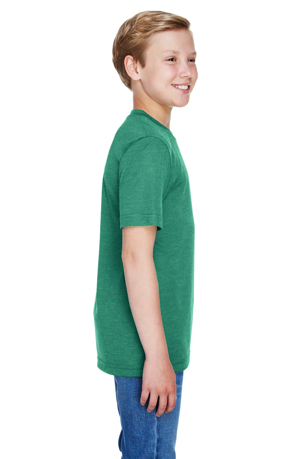 Team 365 Youth Sonic Performance Heather Moisture Wicking Short Sleeve Crewneck T-Shirt - Heather Forest Green