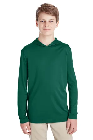 Team 365 Youth Zone Performance Moisture Wicking Long Sleeve Hooded T-Shirt Hoodie - Forest Green