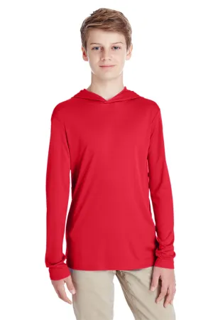 Team 365 Youth Zone Performance Moisture Wicking Long Sleeve Hooded T-Shirt Hoodie - Red