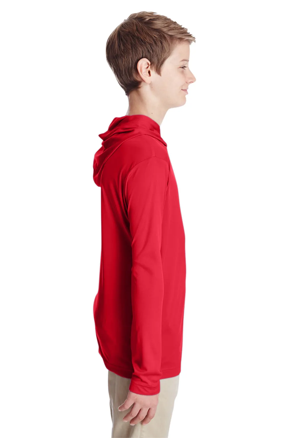 Team 365 Youth Zone Performance Moisture Wicking Long Sleeve Hooded T-Shirt Hoodie - Red