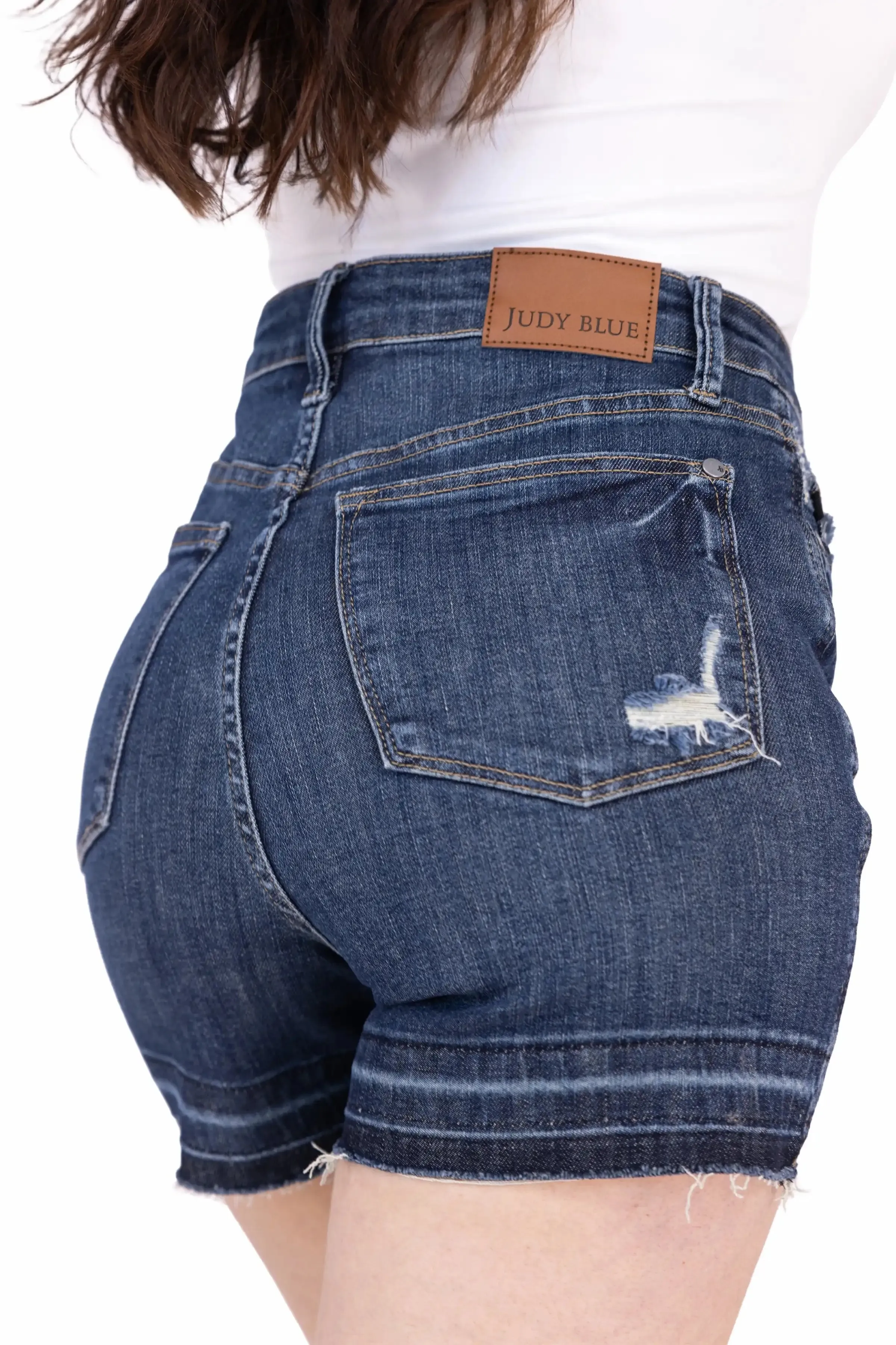 The Lyla From Judy Blue: High-Rise Tummy Control Destroy Release Hem Denim Shorts