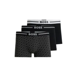 Three-pack of stretch-cotton plain and monogrammed trunks