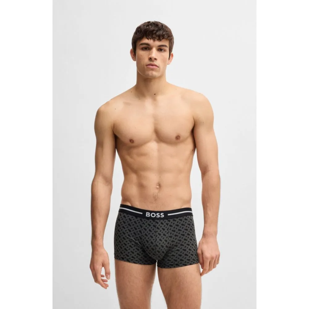 Three-pack of stretch-cotton plain and monogrammed trunks