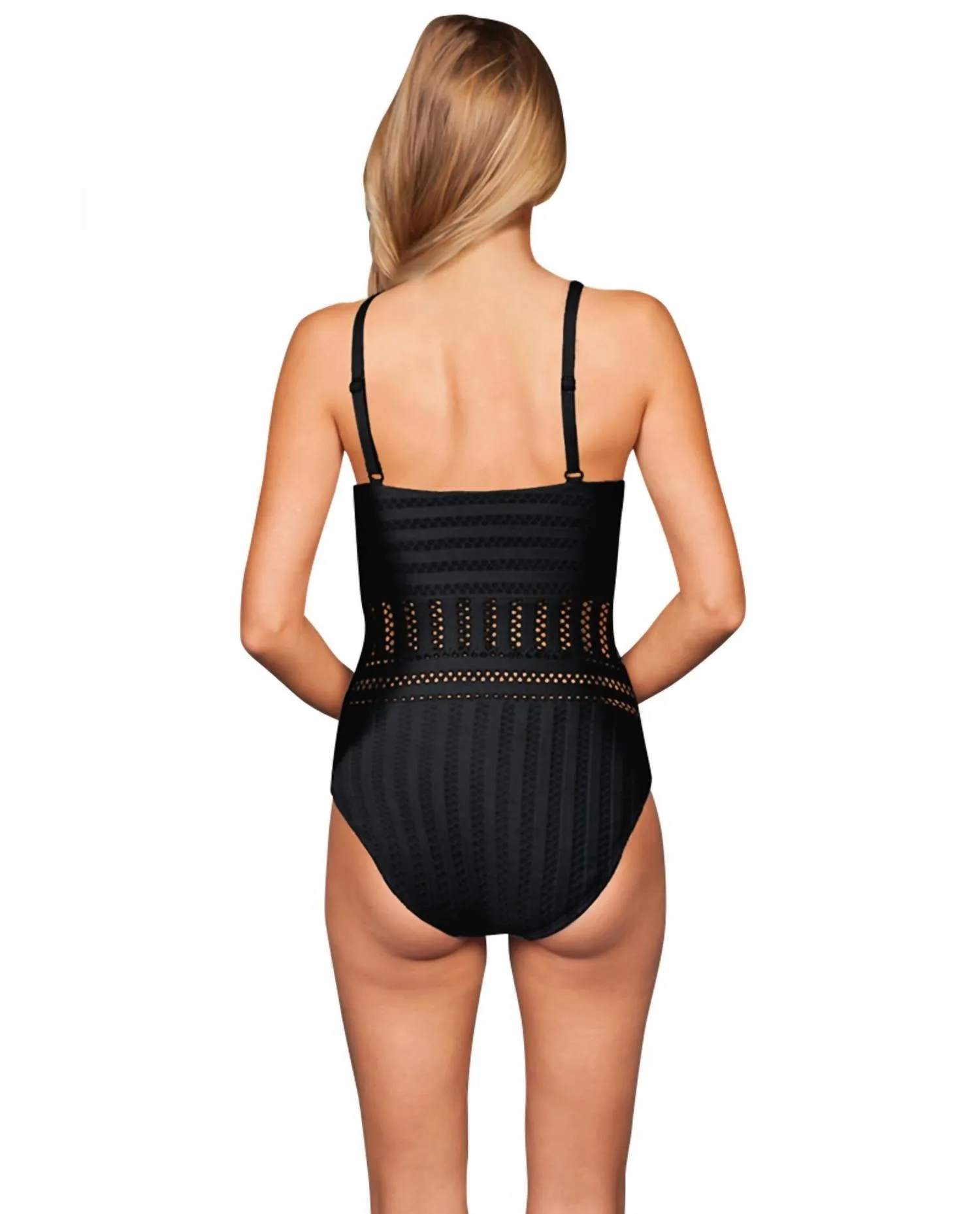 Tough Luxe Textured High Neck One Piece Swimsuit In Black