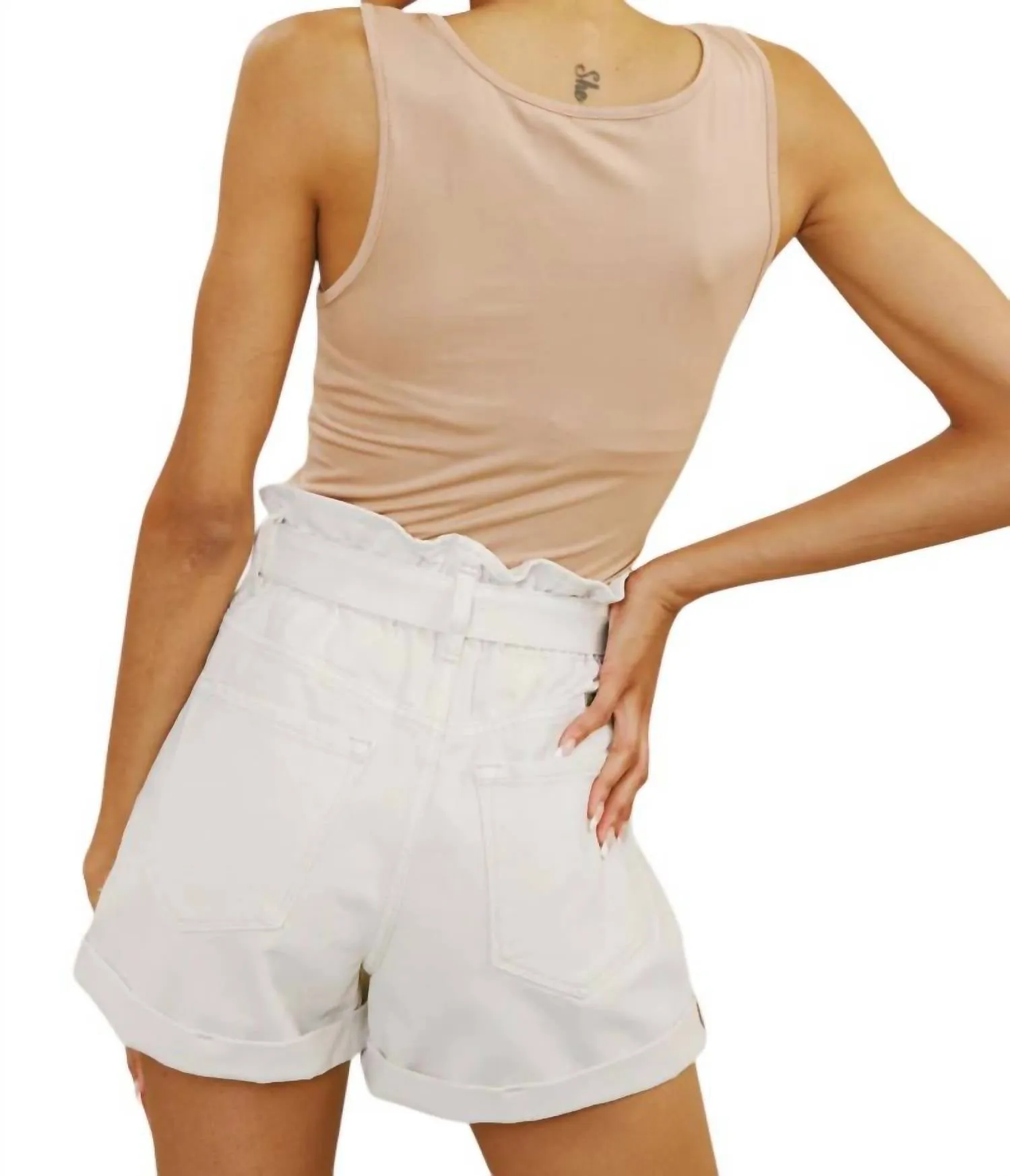 Ultra High Rise Belted Paperbag Shorts In Taupe