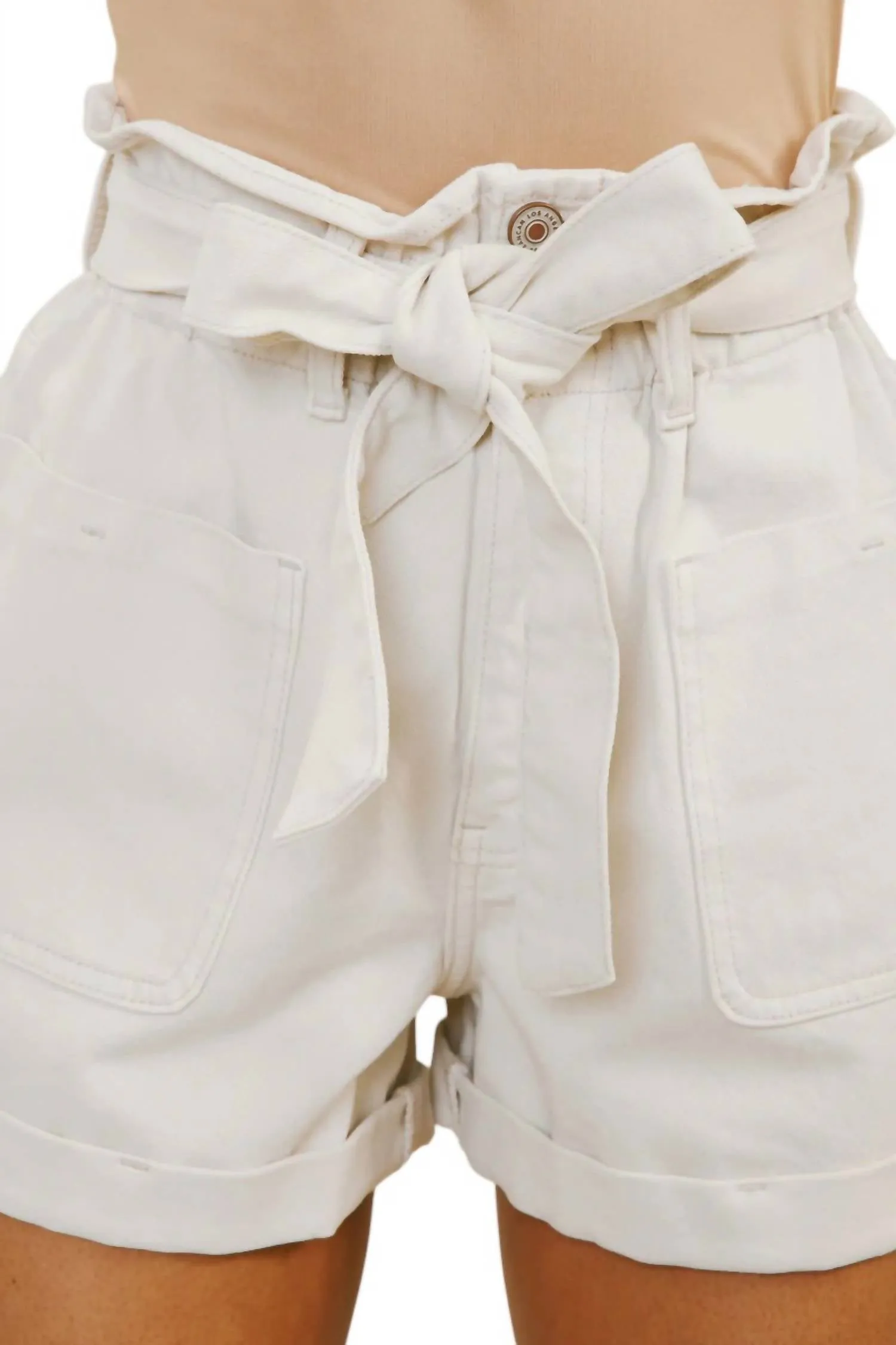 Ultra High Rise Belted Paperbag Shorts In Taupe