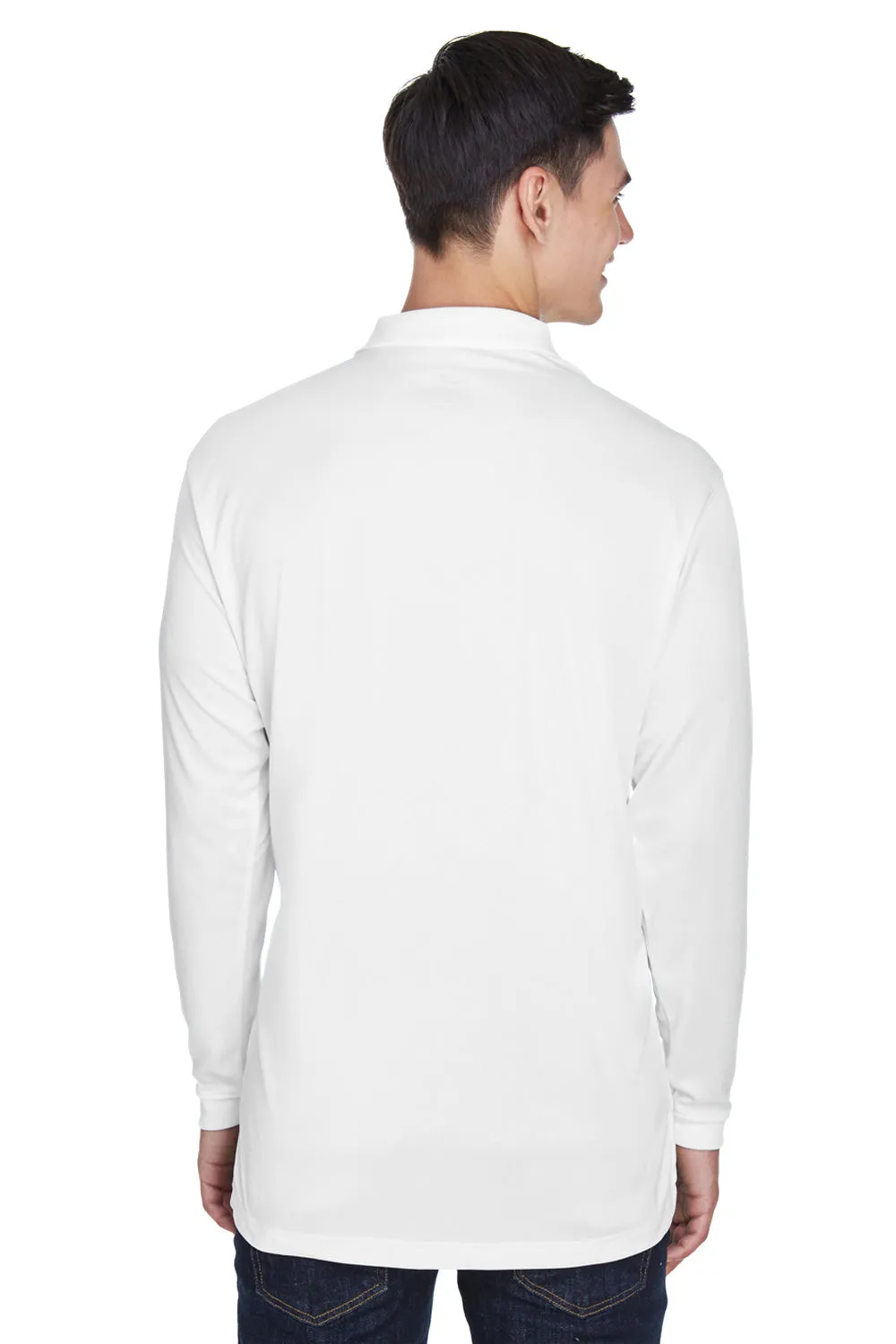UltraClub Mens Cool & Dry Moisture Wicking Long Sleeve Polo Shirt - White