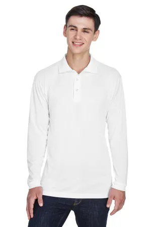 UltraClub Mens Cool & Dry Moisture Wicking Long Sleeve Polo Shirt - White