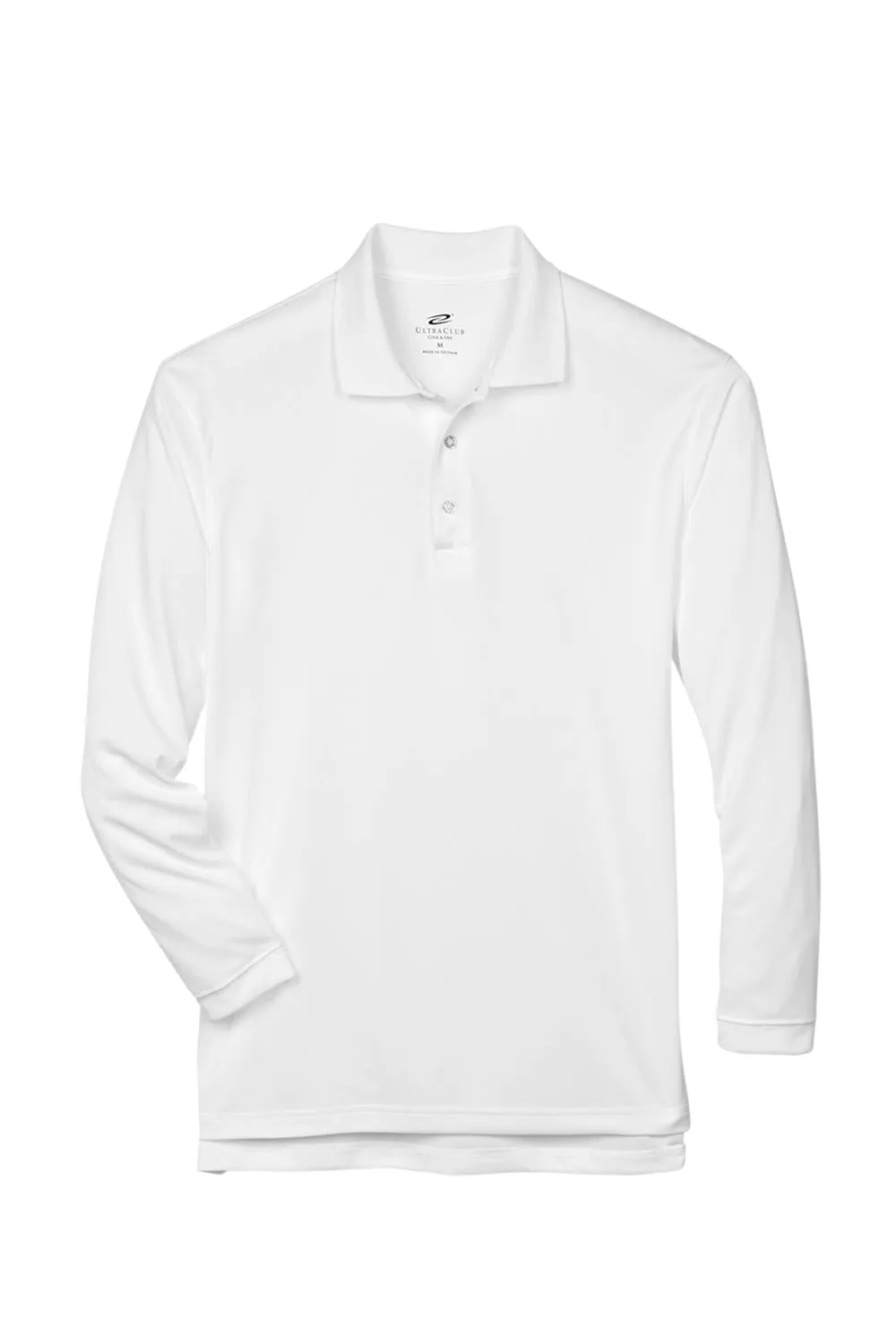 UltraClub Mens Cool & Dry Moisture Wicking Long Sleeve Polo Shirt - White
