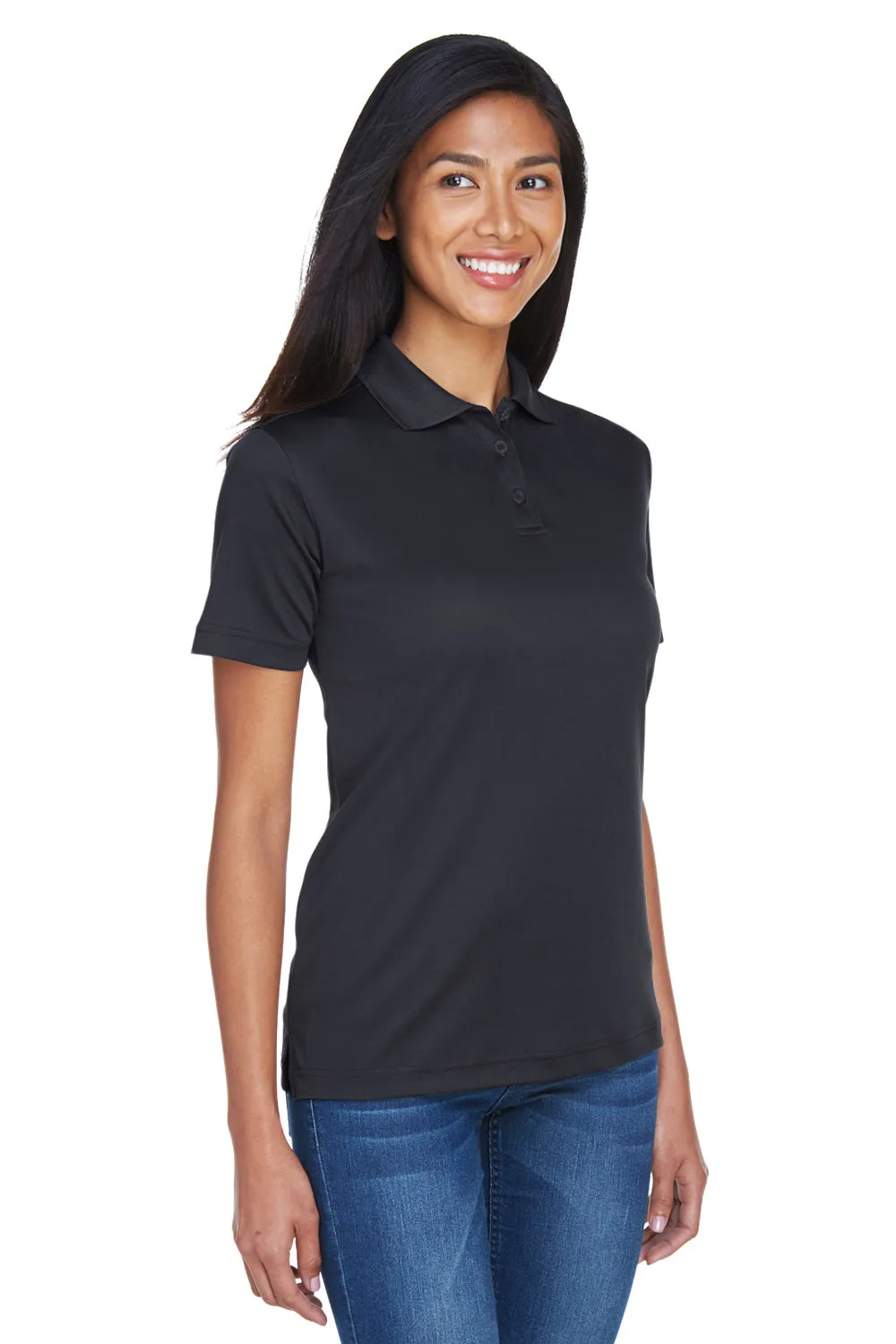 UltraClub Womens Cool & Dry Moisture Wicking Short Sleeve Polo Shirt - Black